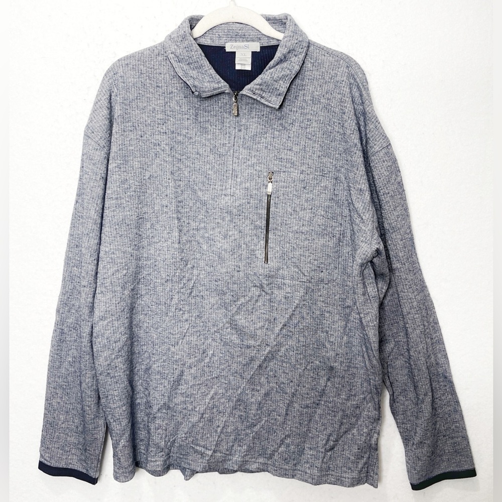 Zegna S Sport Long Sleeve Striped Quarter Zip Performance Shirt Golf XL Classic